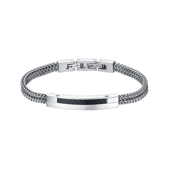 BRAZALETE DE ACERO PARA HOMBRE CON PLACA DE FIBRA DE CARBONO Y ELEMENTO NEGRO