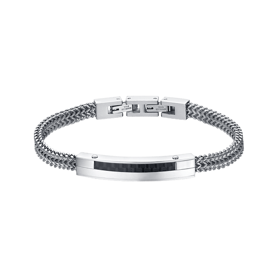 BRAZALETE DE ACERO PARA HOMBRE CON PLACA DE FIBRA DE CARBONO Y ELEMENTO NEGRO