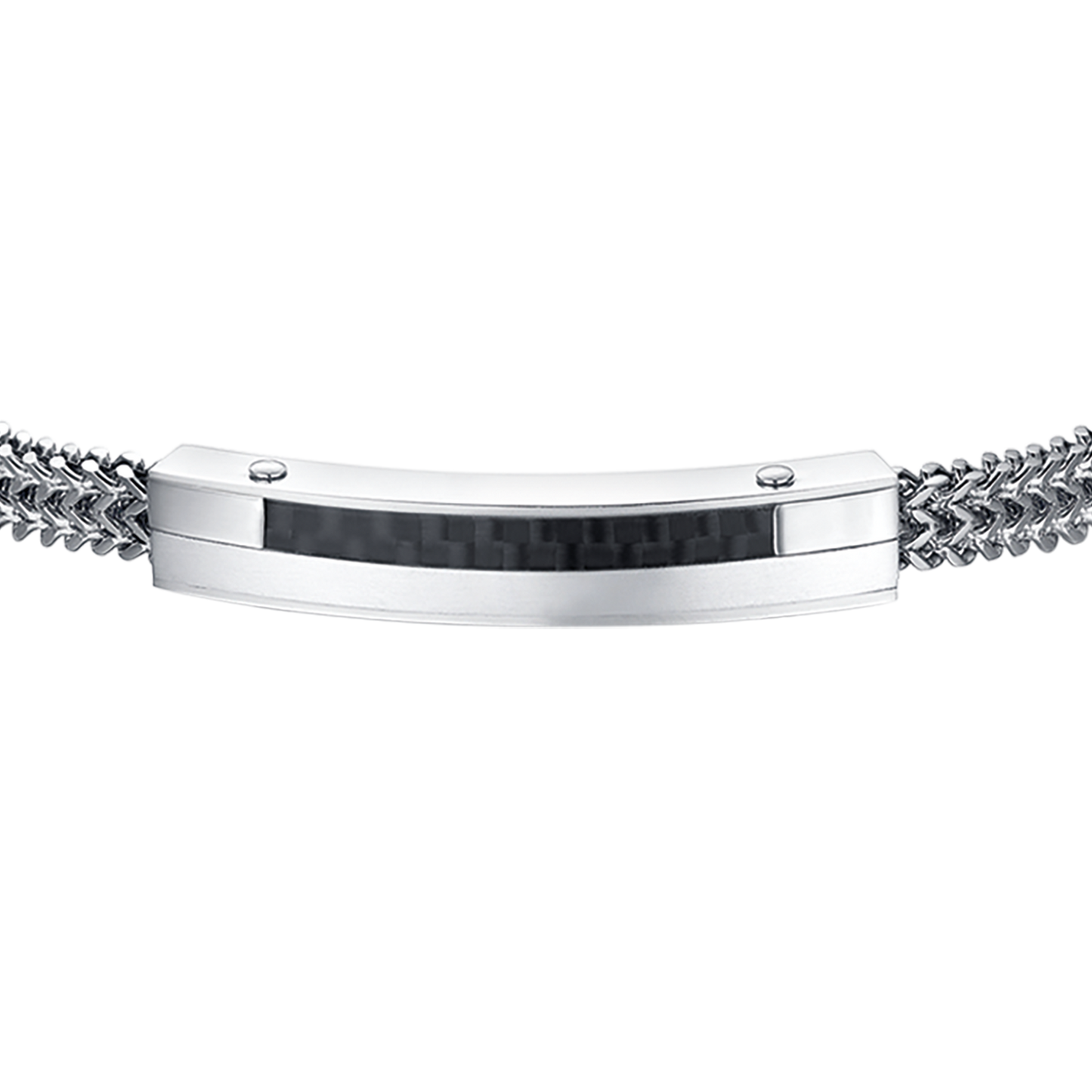 BRAZALETE DE ACERO PARA HOMBRE CON PLACA DE FIBRA DE CARBONO Y ELEMENTO NEGRO