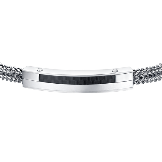 BRAZALETE DE ACERO PARA HOMBRE CON PLACA DE FIBRA DE CARBONO Y ELEMENTO NEGRO