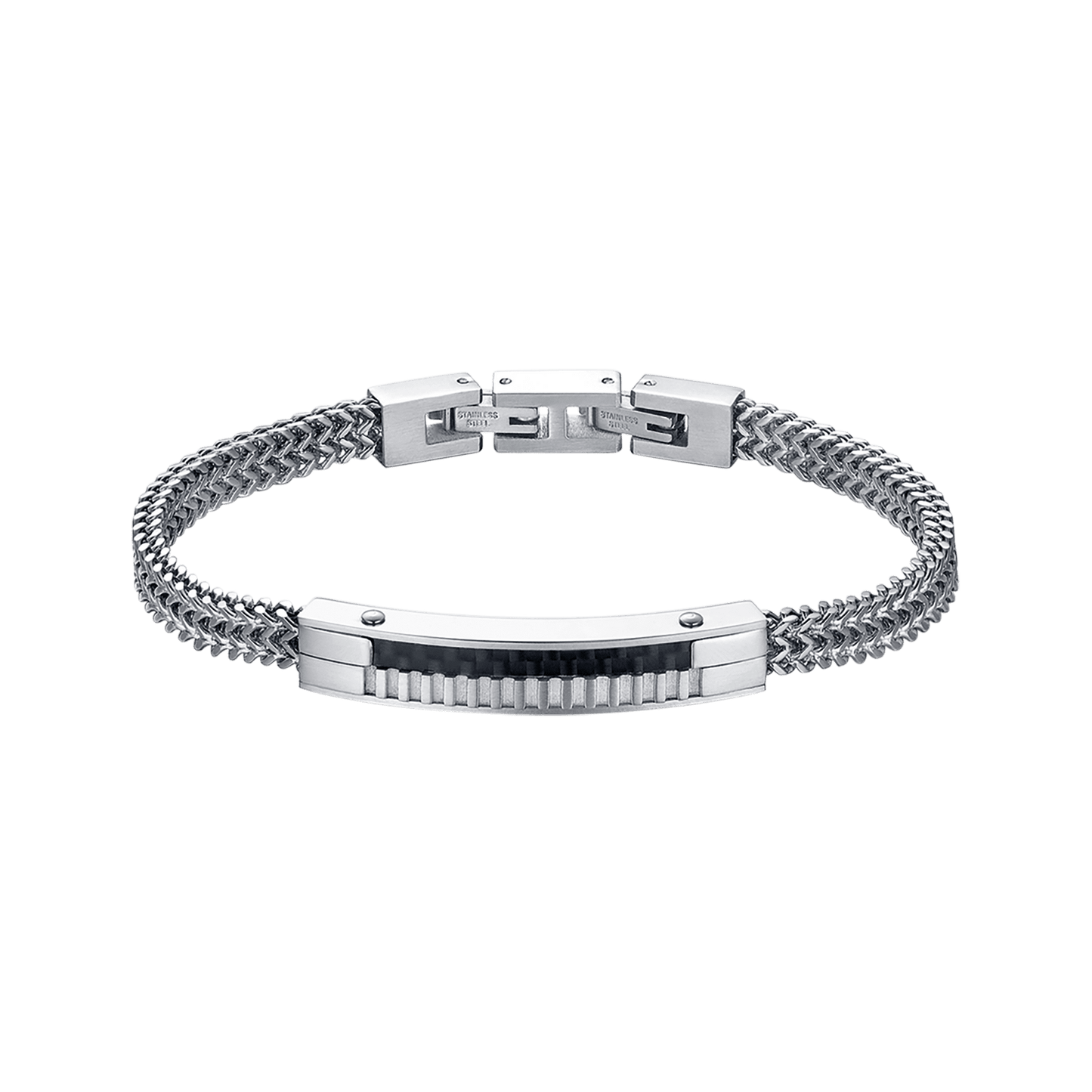 BRAZALETE DE ACERO PARA HOMBRE CON PLACA DE FIBRA DE CARBONO