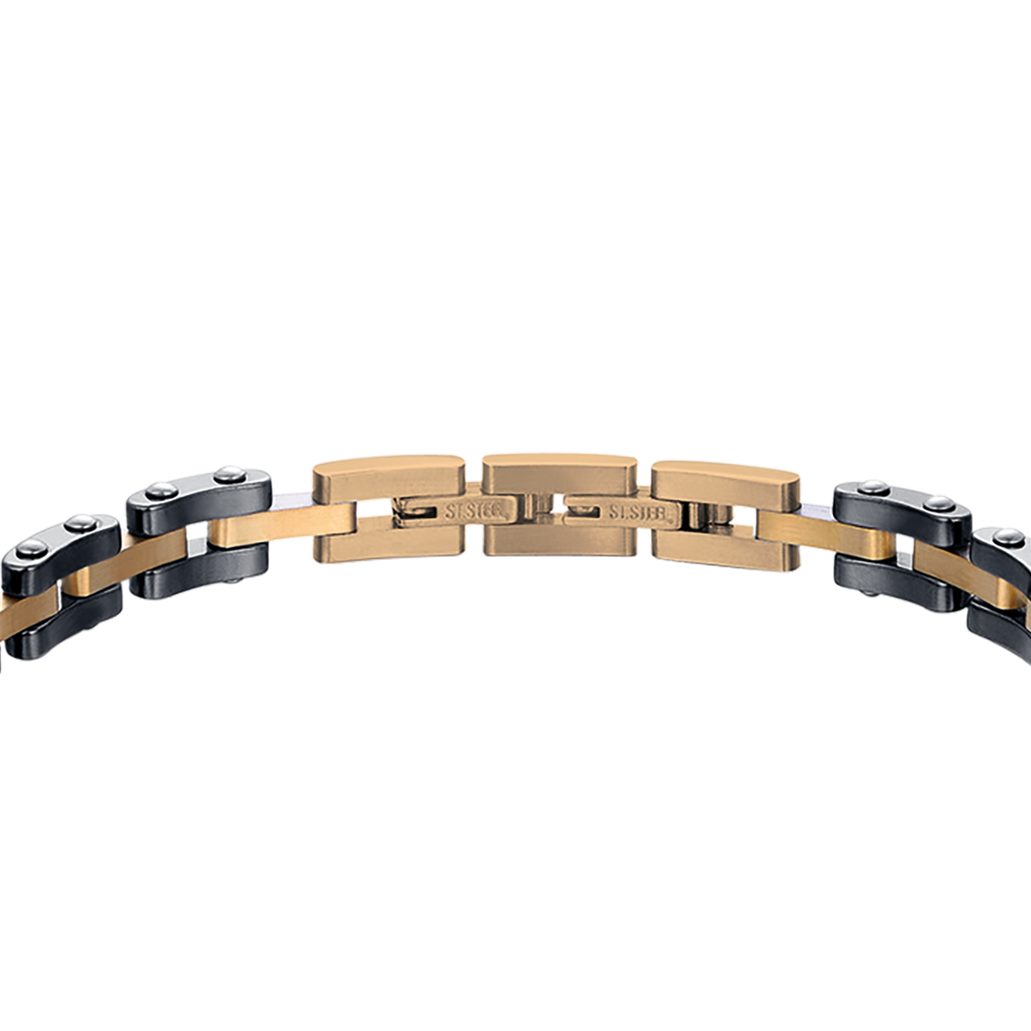 BRAZALETE DE ACERO ROSA PARA HOMBRE CON ELEMENTOS DE CERÁMICA NEGRA Y ANCLA