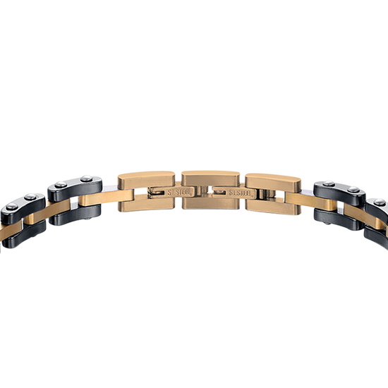 BRAZALETE DE ACERO ROSA PARA HOMBRE CON ELEMENTOS DE CERÁMICA NEGRA Y ANCLA