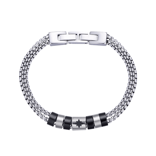 BRAZALETE DE ACERO PARA HOMBRE CON ELEMENTOS IP NEGROS Y ROSA DE LOS VIENTOS