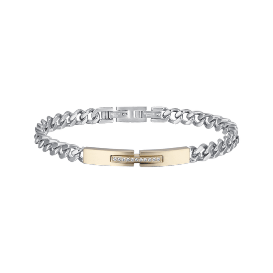 BRAZALETE DE ACERO IP DE HOMBRE CON CRISTALES BLANCOS