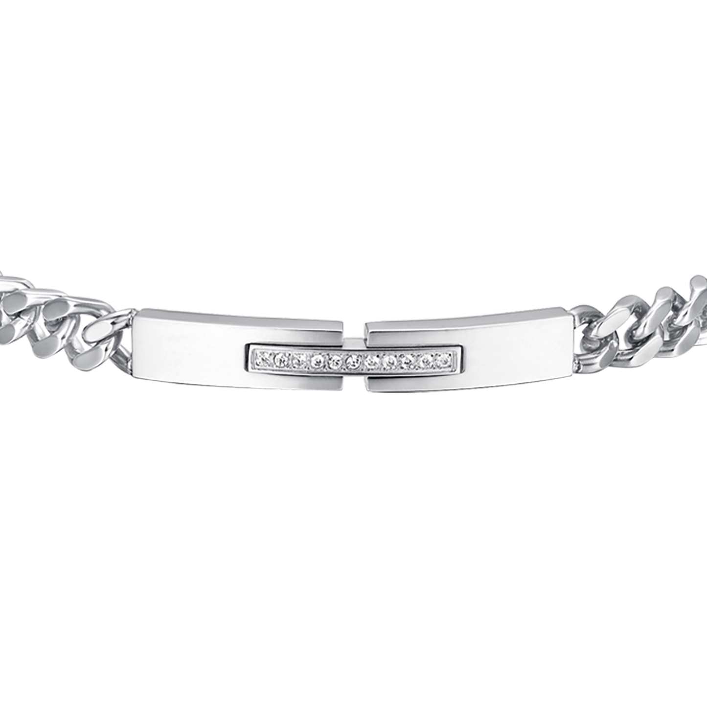 PULSERA DE ACERO PARA HOMBRE CON PLACA Y CRISTALES BLANCOS