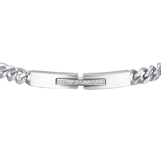 PULSERA DE ACERO PARA HOMBRE CON PLACA Y CRISTALES BLANCOS