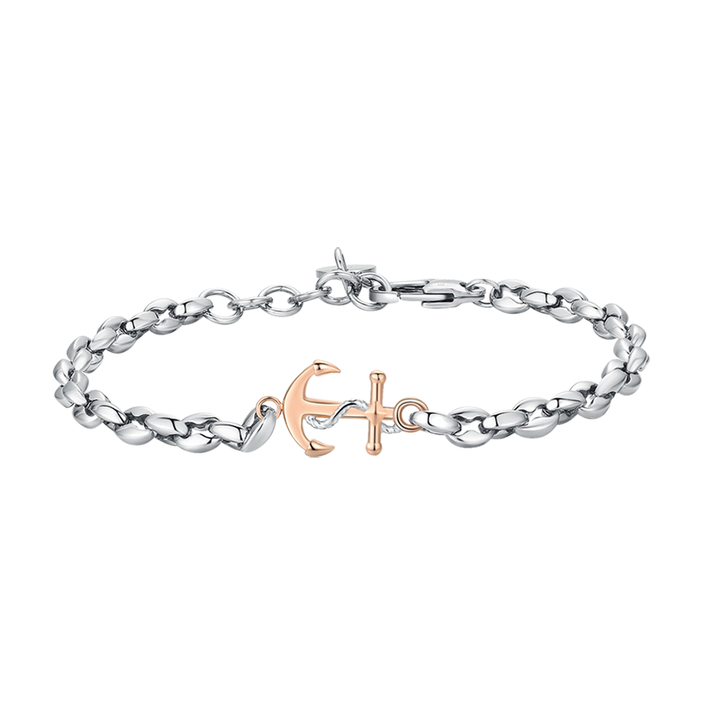 PULSERA DE ACERO PARA HOMBRE CON ANCLA ROSA IP
