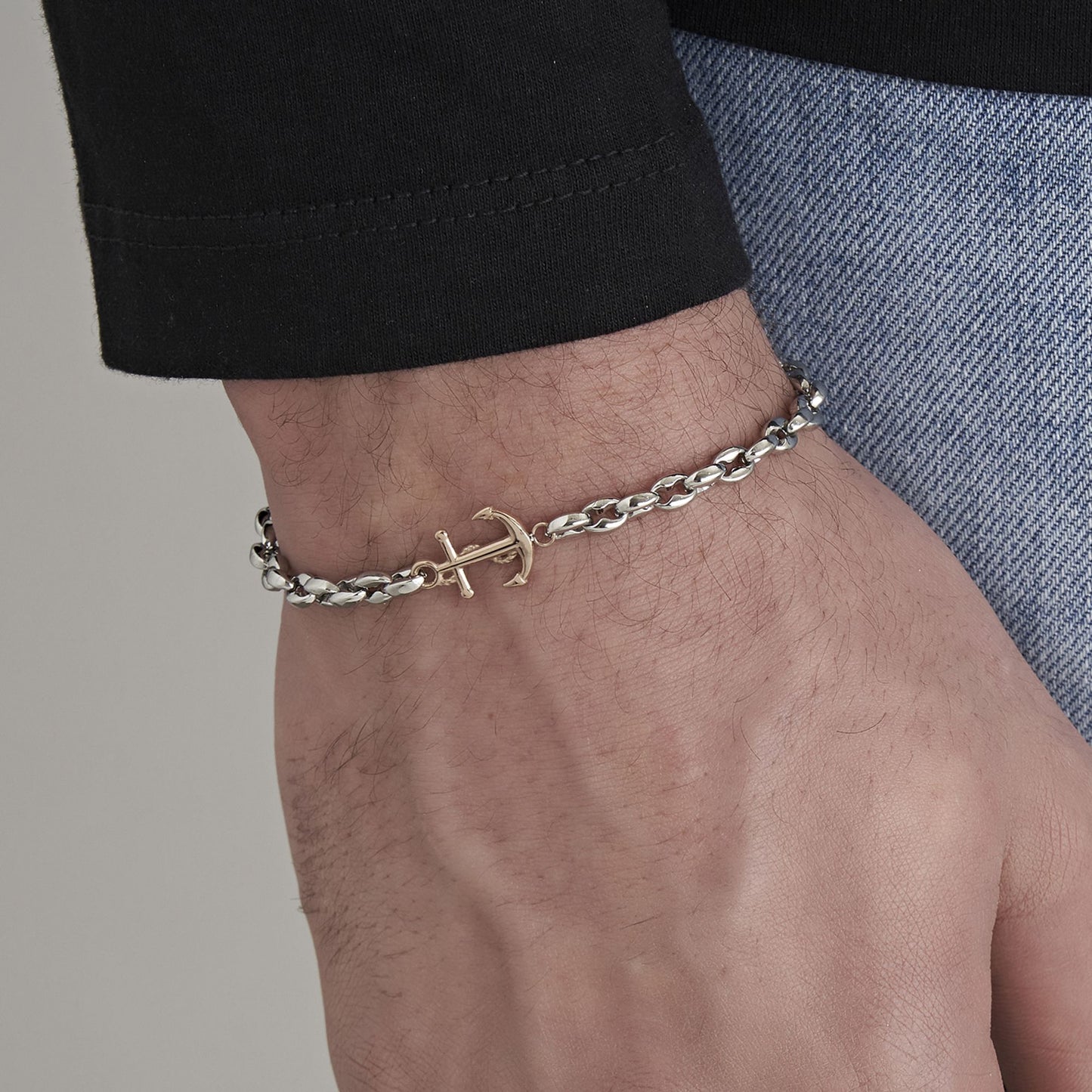 PULSERA DE ACERO PARA HOMBRE CON ANCLA ROSA IP