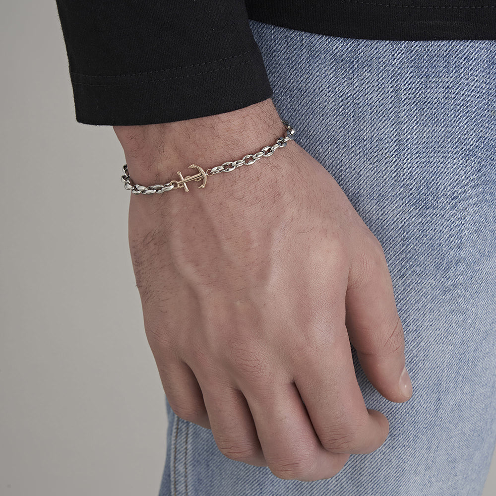 PULSERA DE ACERO PARA HOMBRE CON ANCLA ROSA IP