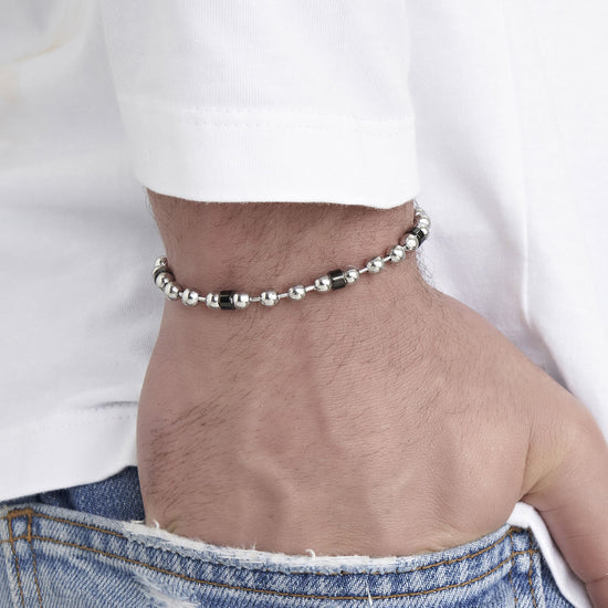 PULSERA DE ACERO PARA HOMBRE CON ELEMENTOS NEGROS Luca Barra