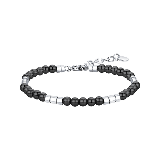 PULSERA DE ACERO PARA HOMBRE CON PIEDRAS NEGRAS Y ELEMENTOS DE ACERO Luca Barra