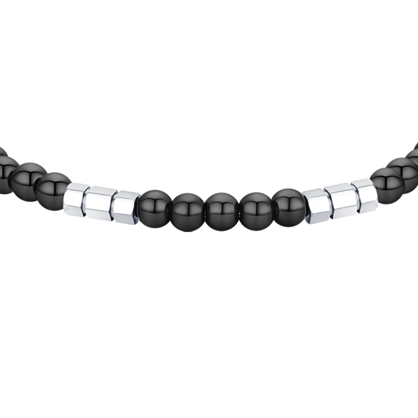 PULSERA DE ACERO PARA HOMBRE CON PIEDRAS NEGRAS Y ELEMENTOS DE ACERO