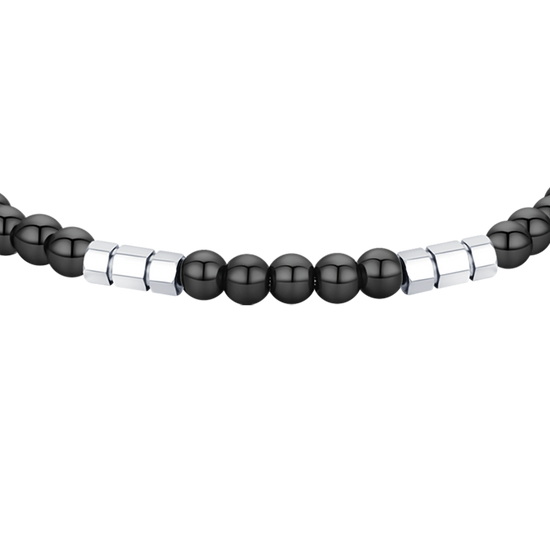 PULSERA DE ACERO PARA HOMBRE CON PIEDRAS NEGRAS Y ELEMENTOS DE ACERO
