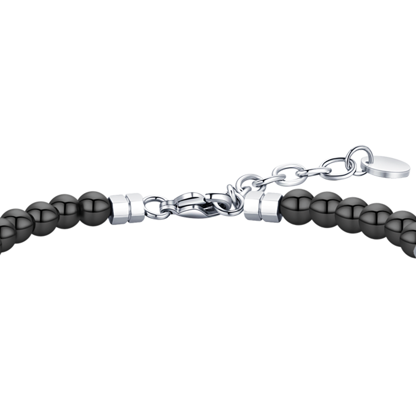 PULSERA DE ACERO PARA HOMBRE CON PIEDRAS NEGRAS Y ELEMENTOS DE ACERO