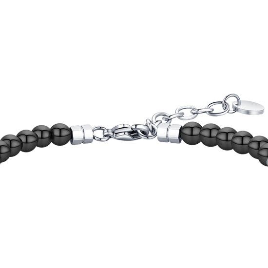 PULSERA DE ACERO PARA HOMBRE CON PIEDRAS NEGRAS Y ELEMENTOS DE ACERO