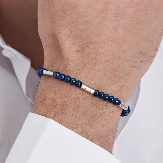PULSERA DE ACERO PARA HOMBRE CON PIEDRAS AZULES Y ELEMENTOS DE ACERO