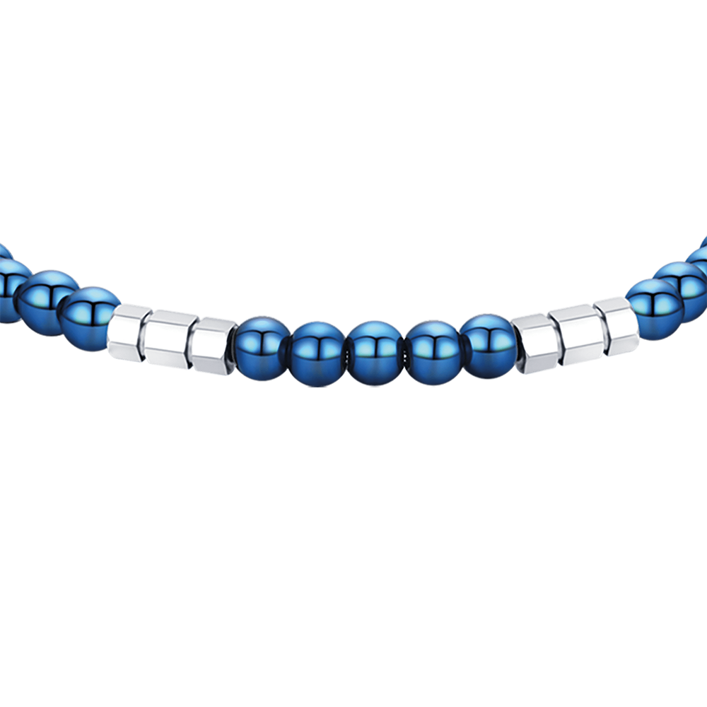PULSERA DE ACERO PARA HOMBRE CON PIEDRAS AZULES Y ELEMENTOS DE ACERO