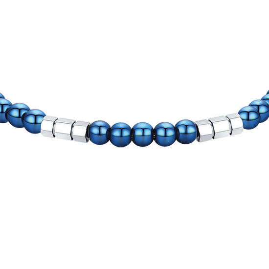 PULSERA DE ACERO PARA HOMBRE CON PIEDRAS AZULES Y ELEMENTOS DE ACERO