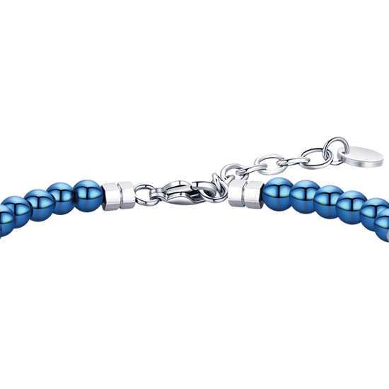 PULSERA DE ACERO PARA HOMBRE CON PIEDRAS AZULES Y ELEMENTOS DE ACERO