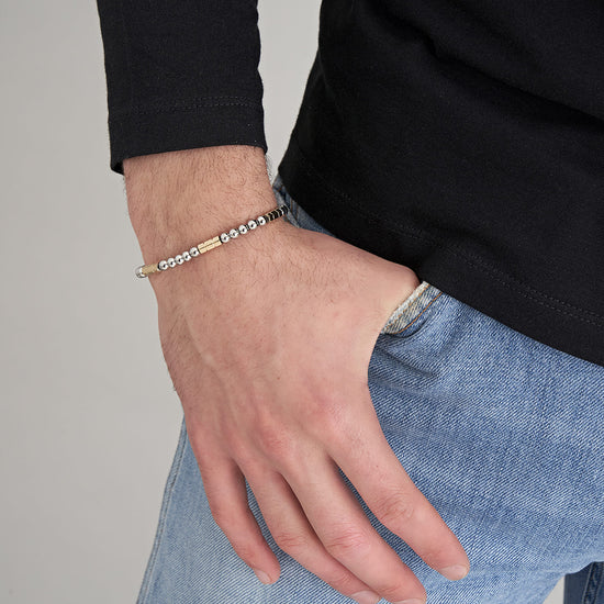 BRACCIALE UOMO IN ACCIAIO CON PIETRE ACCIAIO ED ELEMENTI IN ACCIAIO