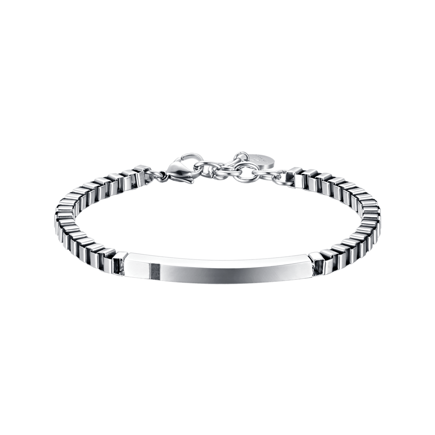 PULSERA DE ACERO PARA HOMBRE CON PLACA NEGRA Y CRISTALES