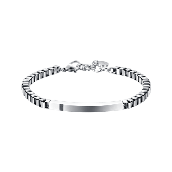 PULSERA DE ACERO PARA HOMBRE CON PLACA NEGRA Y CRISTALES