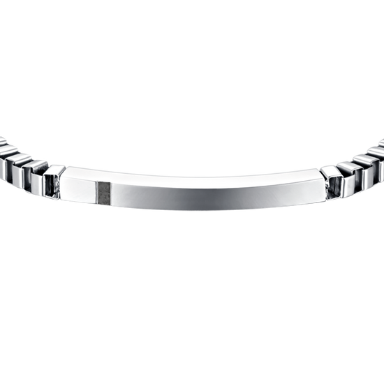 PULSERA DE ACERO PARA HOMBRE CON PLACA NEGRA Y CRISTALES