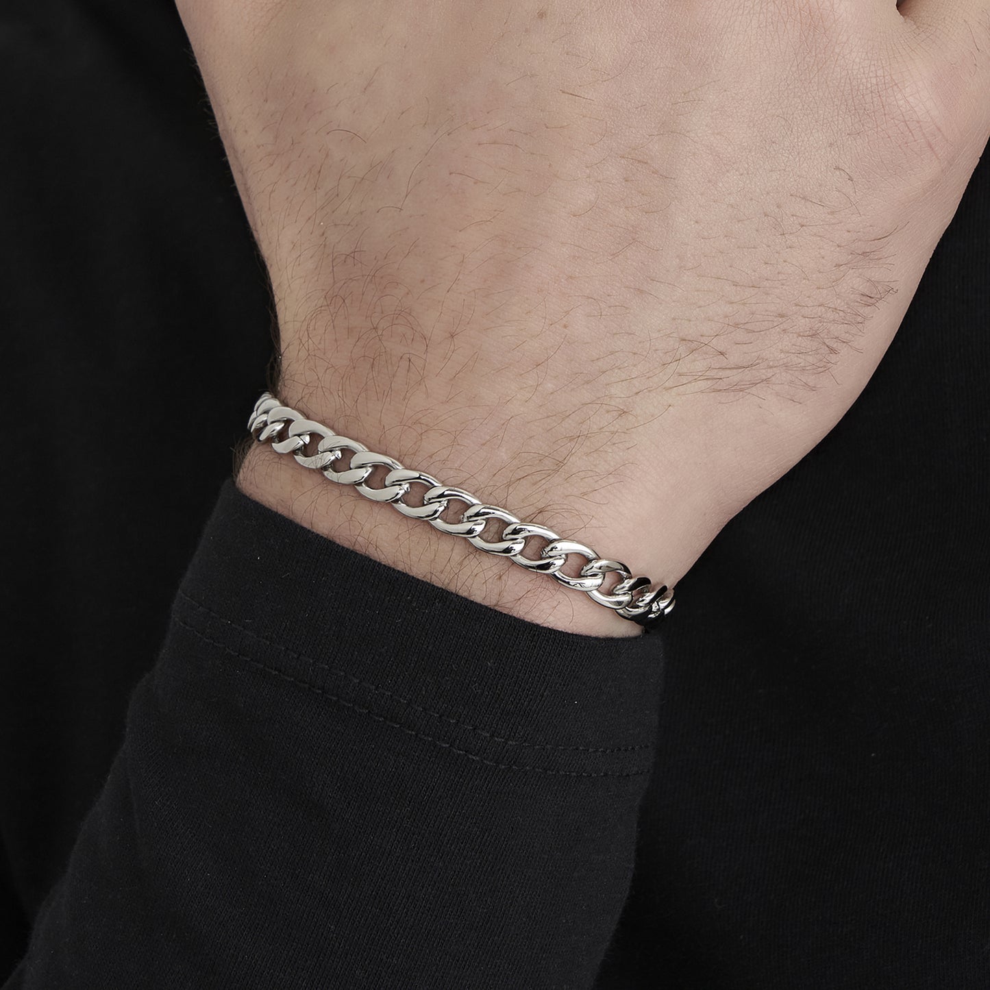 PULSERA DE ACERO DE ESLABONES DE PLATA PARA HOMBRE