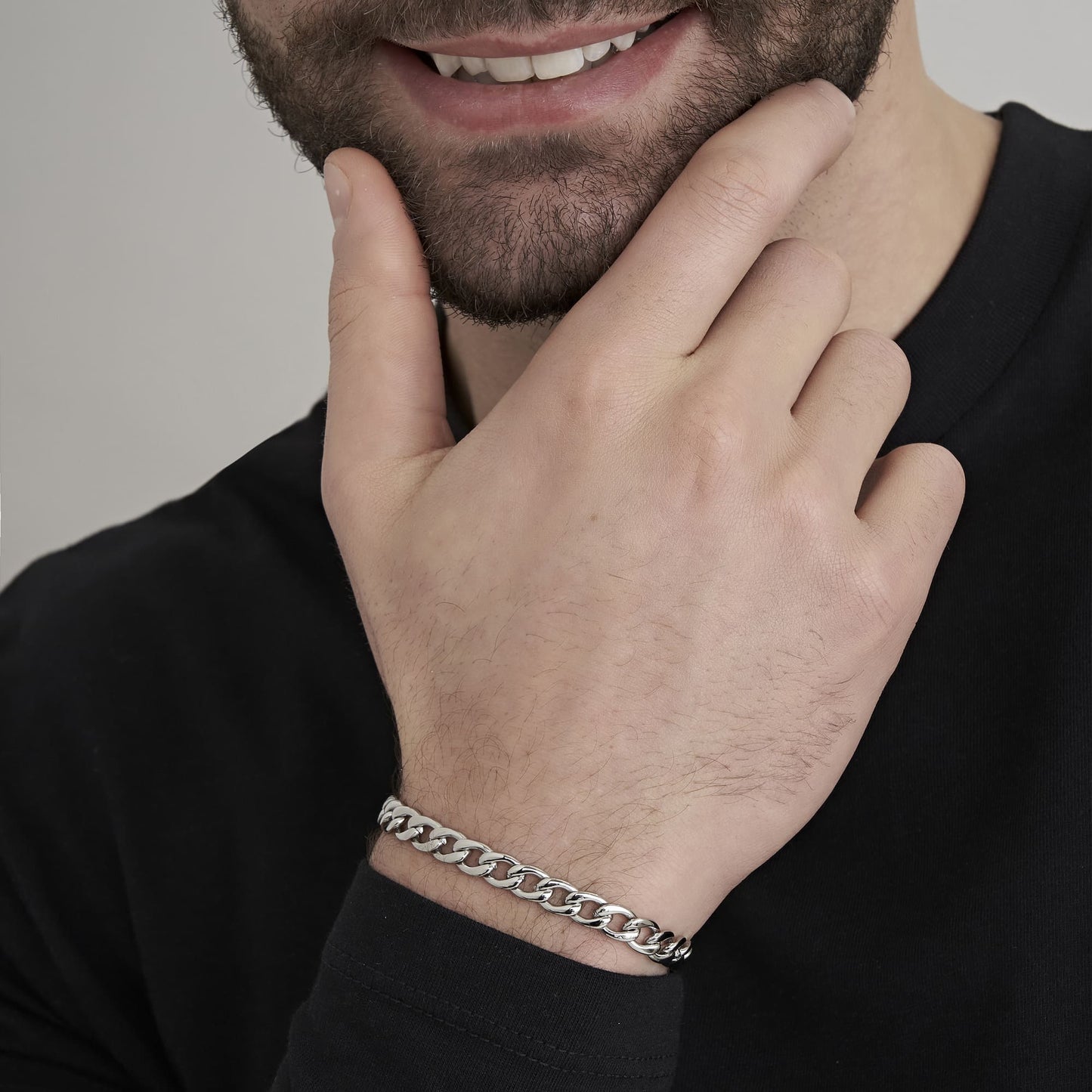 PULSERA DE ACERO DE ESLABONES DE PLATA PARA HOMBRE