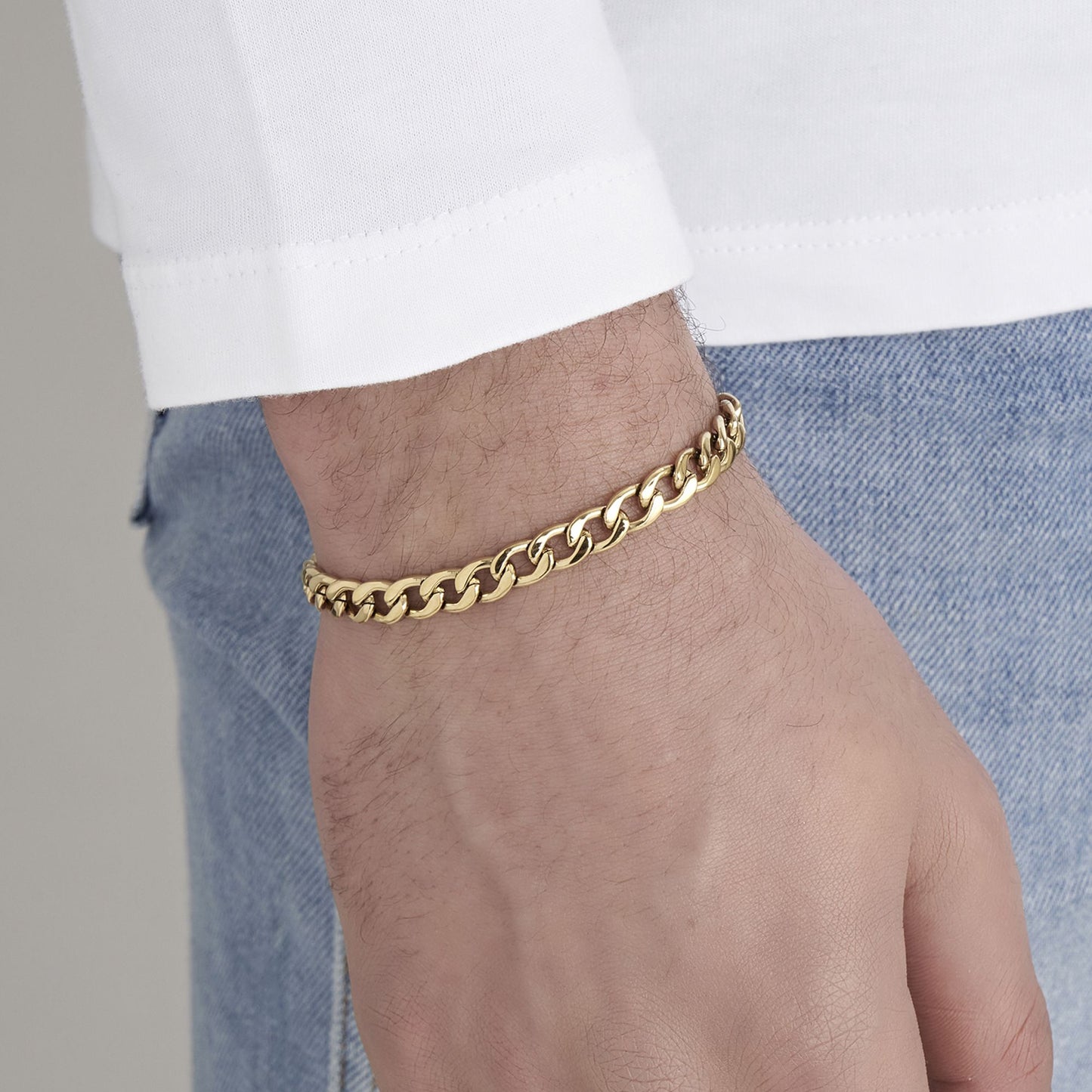 PULSERA DE ACERO DE ESLABONES DE PLATA PARA HOMBRE