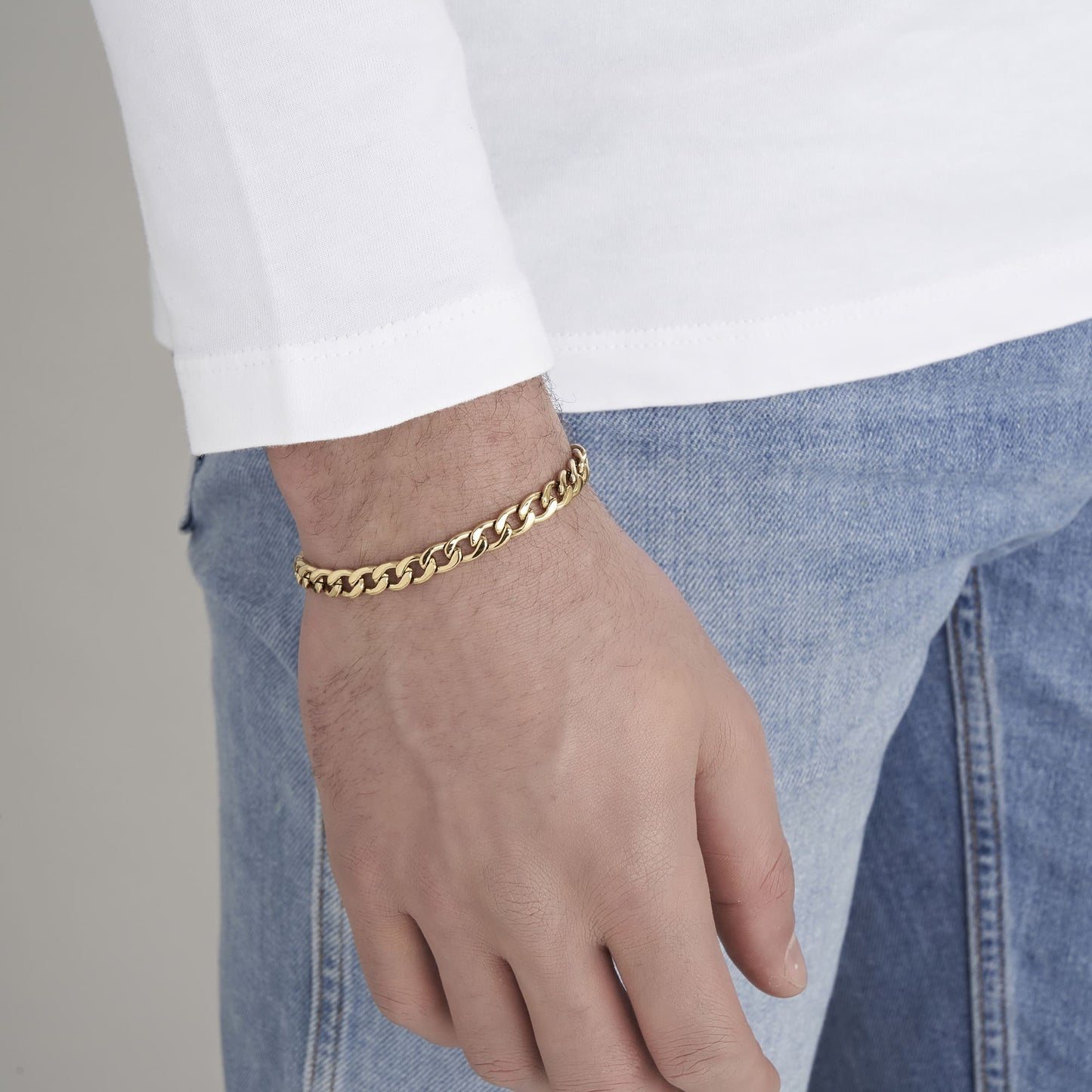 PULSERA DE ACERO DE ESLABONES DE PLATA PARA HOMBRE