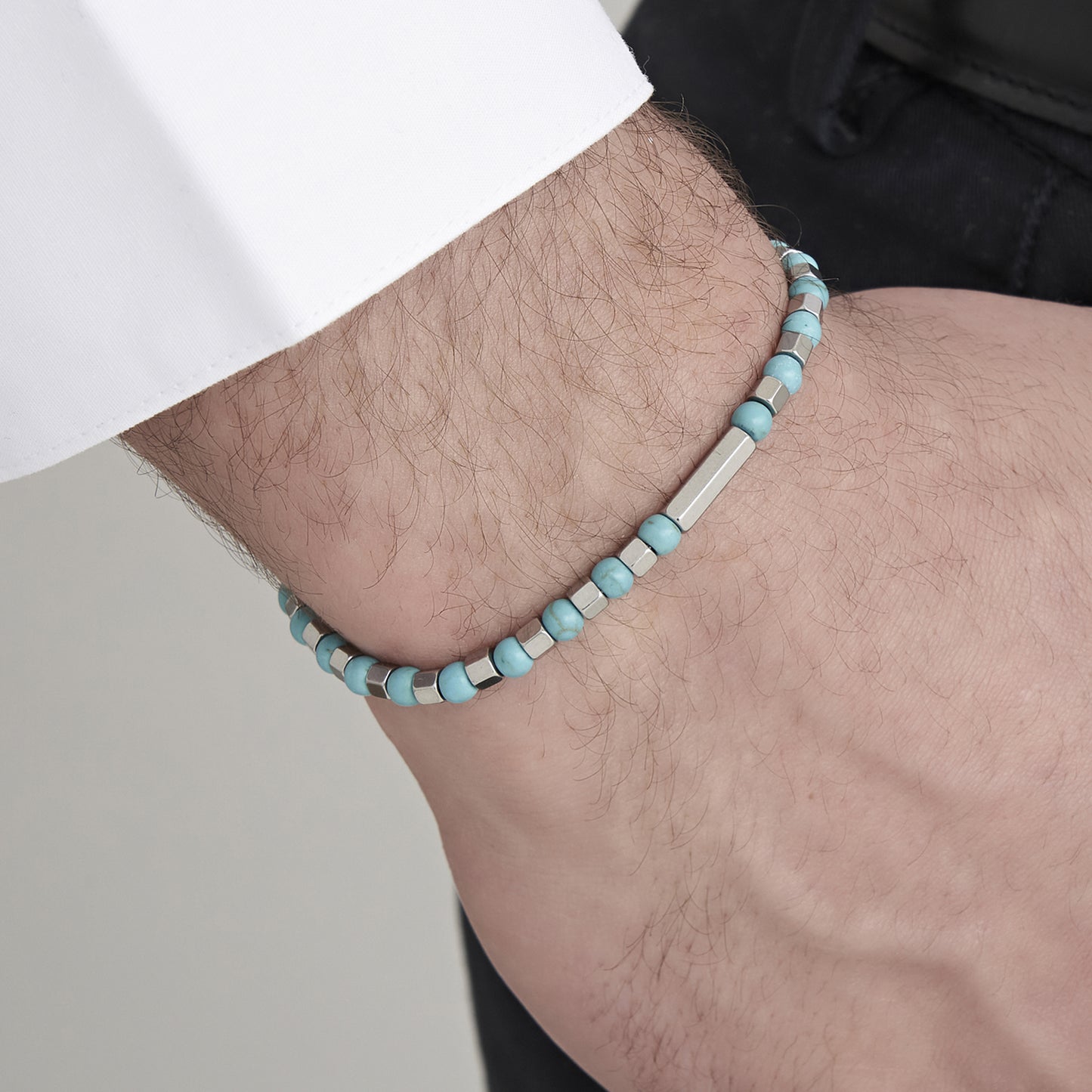 PULSERA DE ACERO PARA HOMBRE CON PIEDRAS DE TURQUESA