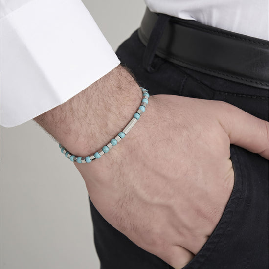 PULSERA DE ACERO PARA HOMBRE CON PIEDRAS DE TURQUESA