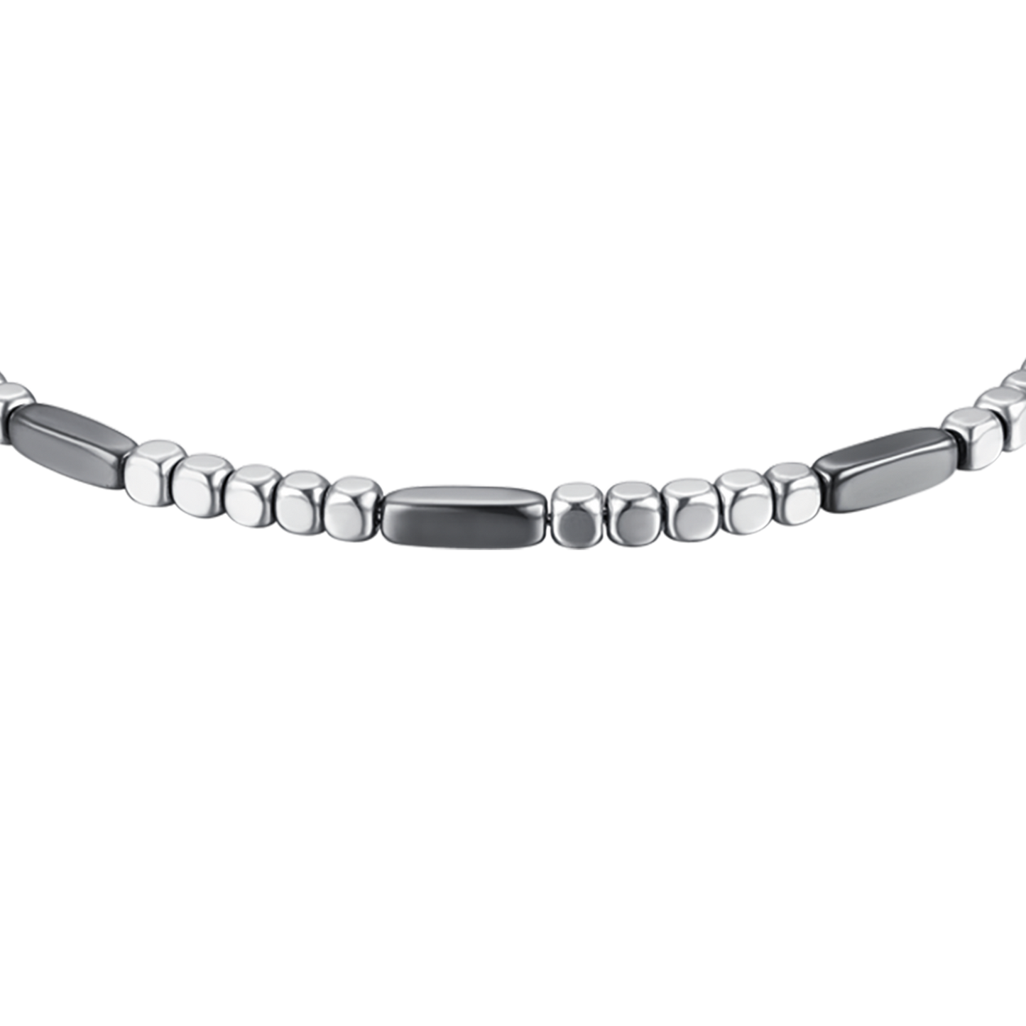 PULSERA DE ACERO PARA HOMBRE CON HEMATITA PLATEADA Y ELEMENTOS GRISES