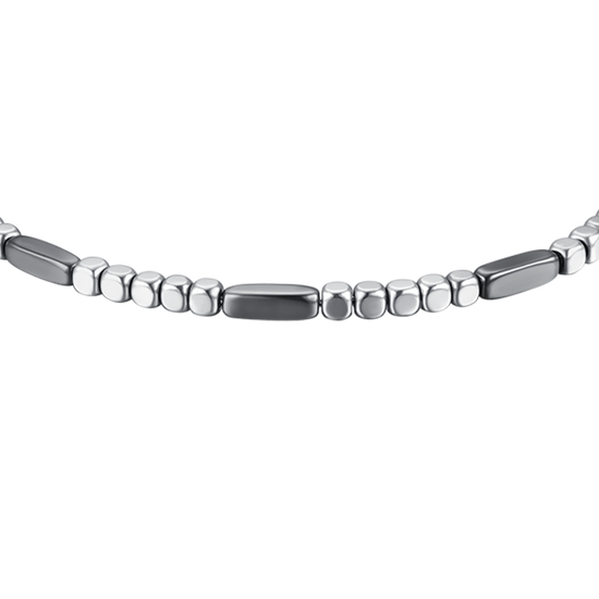 PULSERA DE ACERO PARA HOMBRE CON HEMATITA PLATEADA Y ELEMENTOS GRISES