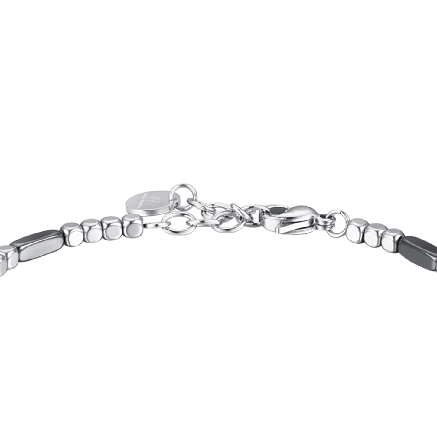 PULSERA DE ACERO PARA HOMBRE CON HEMATITA PLATEADA Y ELEMENTOS GRISES
