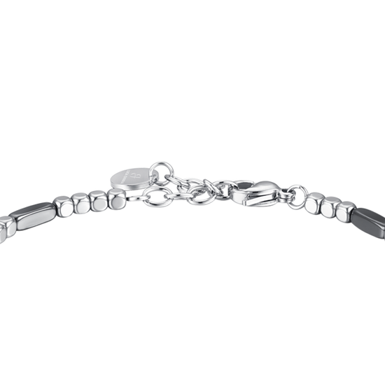 PULSERA DE ACERO PARA HOMBRE CON HEMATITA PLATEADA Y ELEMENTOS GRISES