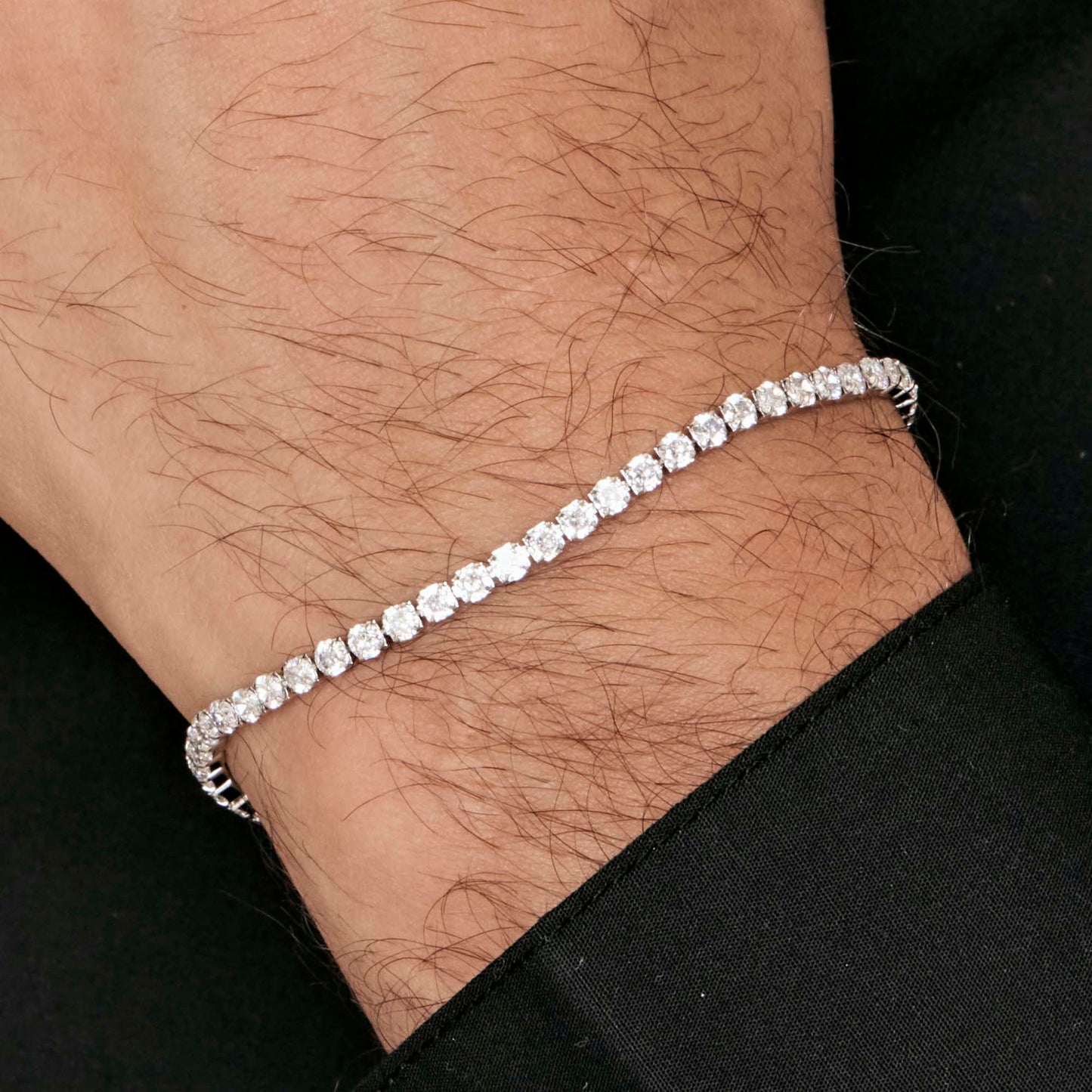 PULSERA DE TENIS DE ACERO PARA HOMBRE CON CRISTALES BLANCOS