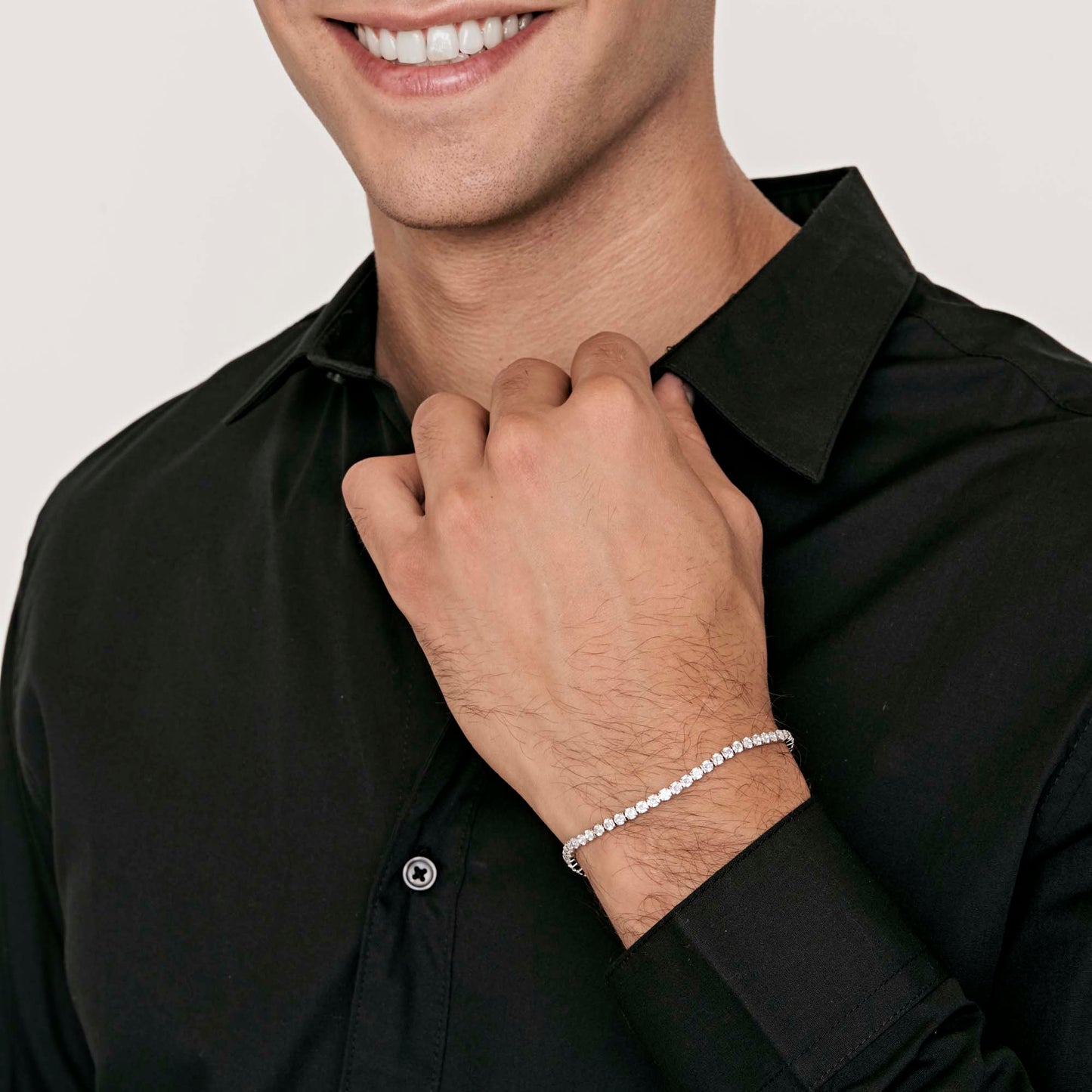 PULSERA DE TENIS DE ACERO PARA HOMBRE CON CRISTALES BLANCOS