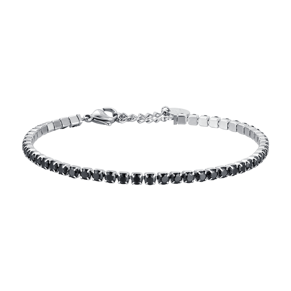 PULSERA DE TENIS DE ACERO PARA HOMBRE CON CRISTALES NEGROS