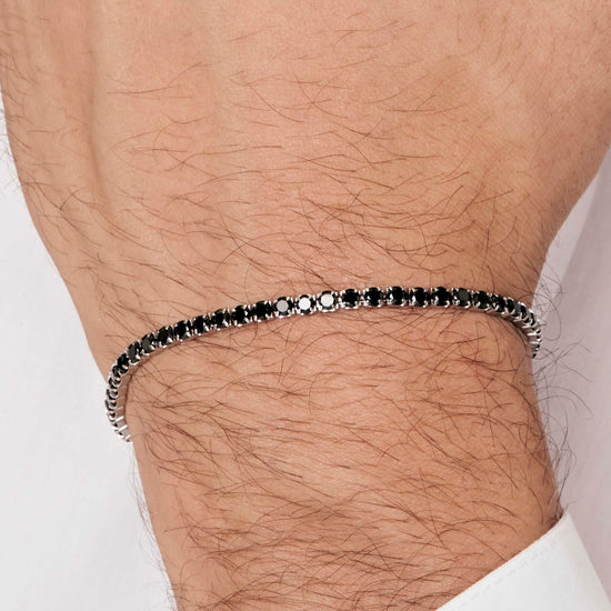 PULSERA DE TENIS DE ACERO PARA HOMBRE CON CRISTALES NEGROS