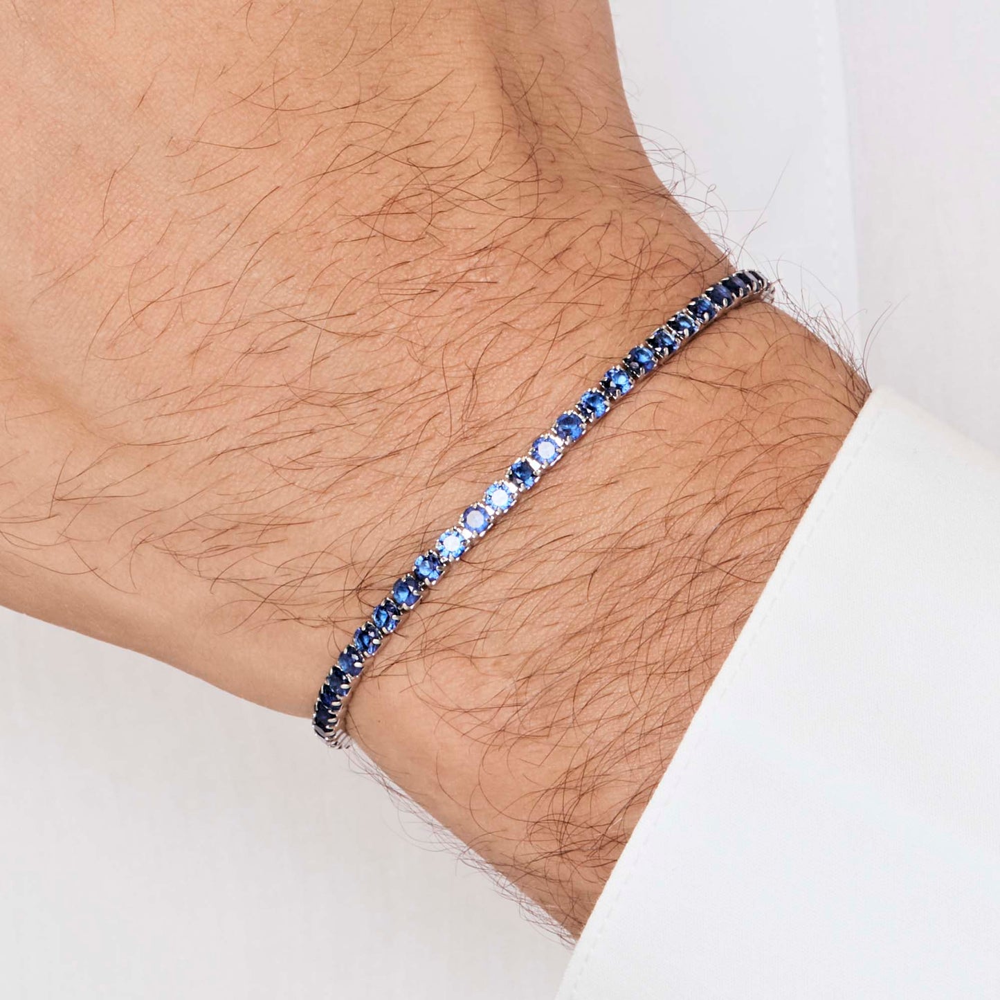 PULSERA DE TENIS DE ACERO PARA HOMBRE CON CRISTALES AZULES