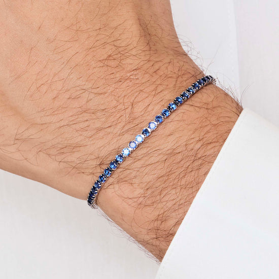 PULSERA DE TENIS DE ACERO PARA HOMBRE CON CRISTALES AZULES