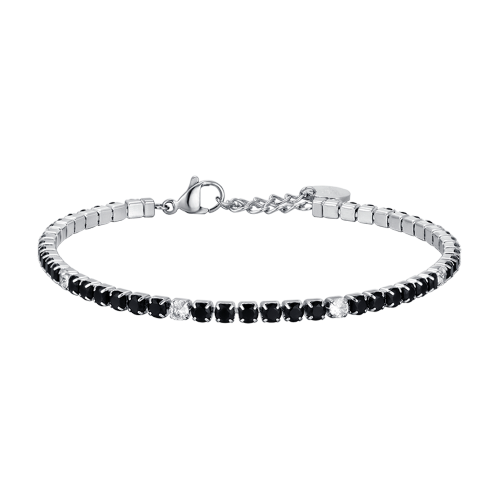 PULSERA DE TENIS DE ACERO PARA HOMBRE CON CRISTALES BLANCOS Y NEGROS