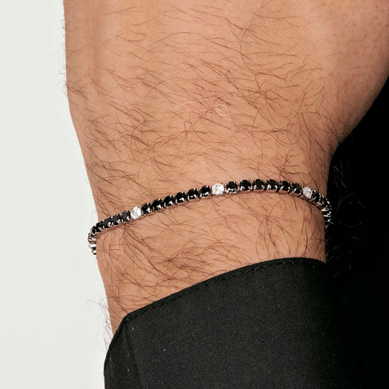 PULSERA DE TENIS DE ACERO PARA HOMBRE CON CRISTALES BLANCOS Y NEGROS