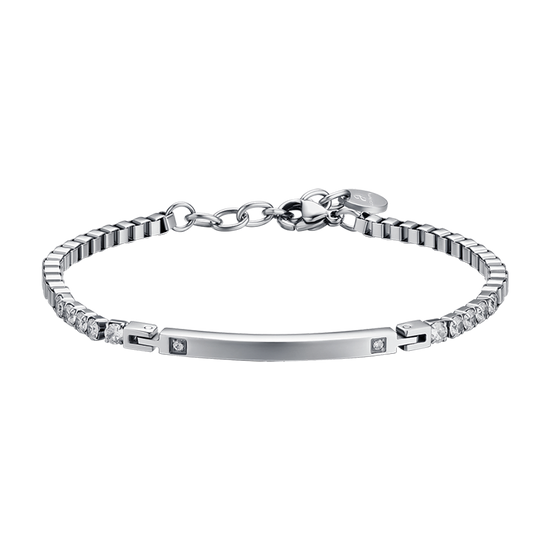 PULSERA DE ACERO PARA HOMBRE CON PLACA Y CRISTALES BLANCOS