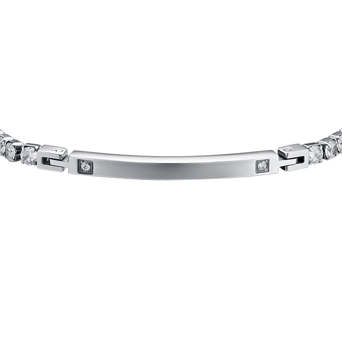 PULSERA DE ACERO PARA HOMBRE CON PLACA Y CRISTALES BLANCOS