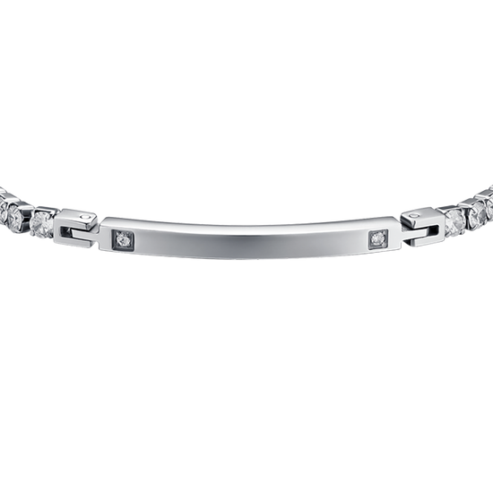 PULSERA DE ACERO PARA HOMBRE CON PLACA Y CRISTALES BLANCOS