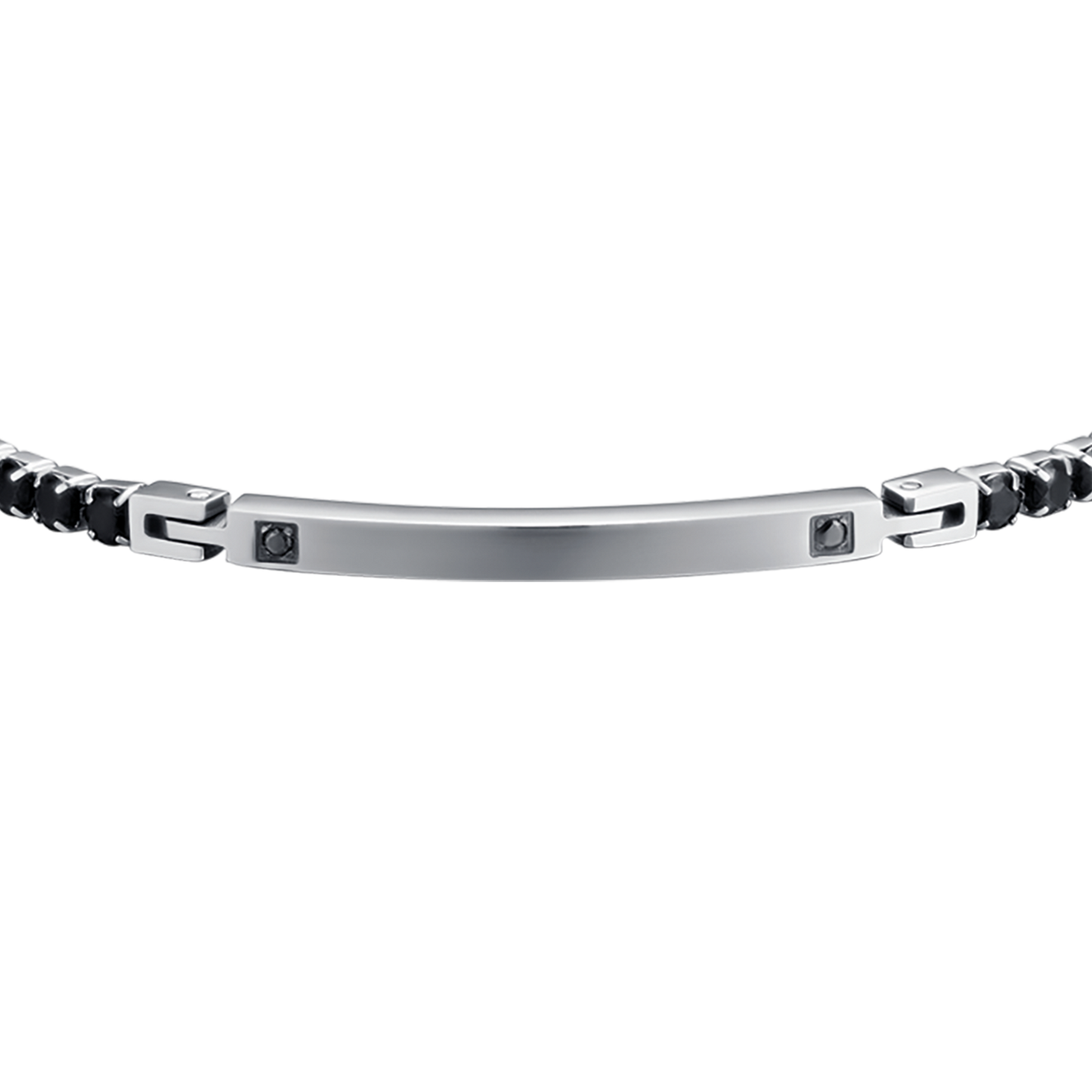 PULSERA DE ACERO PARA HOMBRE CON PLACA NEGRA Y CRISTALES